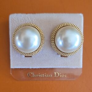 Dior Gold and White Pearl Earrings